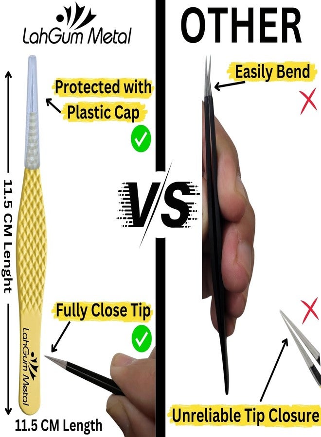 LahGum Metal Super Sharp Pointed Tweezers Precision Splinter Removal, Ultra Plucking Fine Pointy Eyebrow Tweezers for Women & Men Facial Hair Chin Removal - Image 2